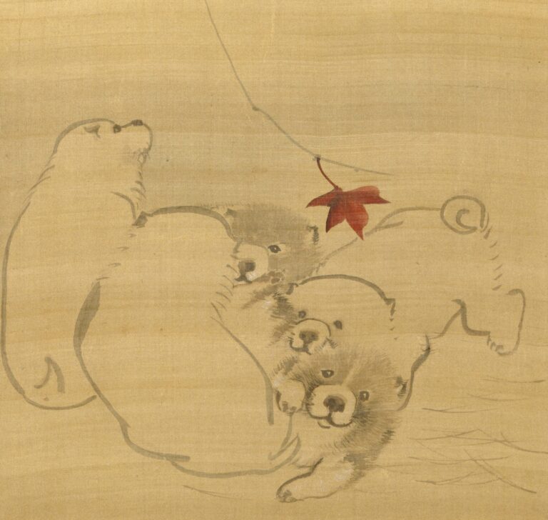 長沢蘆雪《紅葉狗子図》（部分）, Public domain, via Wikimedia Commons.