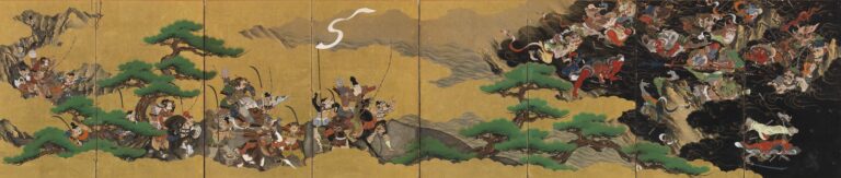伝岩佐又兵衛「妖怪退治図屏風」江戸時代(17世紀)八曲一隻 紙本着色