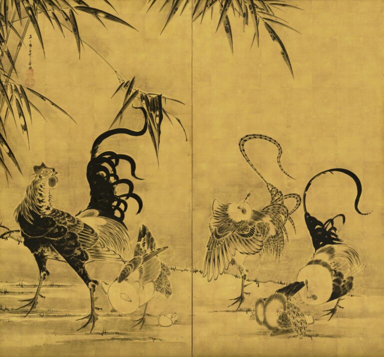 伊藤若冲「竹鶏図屏風」寛政2(1790)年以前