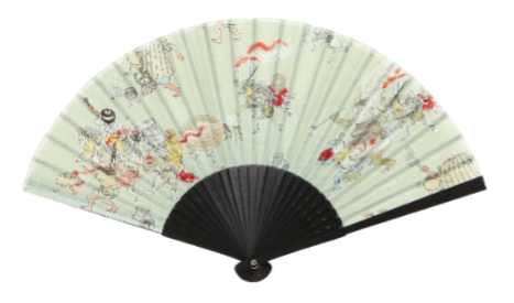 扇子 百鬼夜行 (緑・黒）