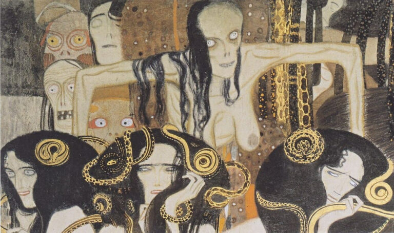 グスタフ・クリムト《ベートーヴェン・フリーズ》の部分, Klimt - Gorgonen3, Public domain, via Wikimedia Commons.