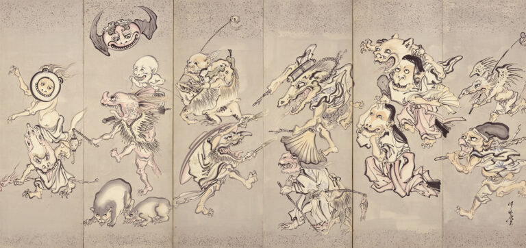 百鬼夜行図屛風 河鍋暁斎 六曲一双のうち右隻 明治4～22年（1871‒89）