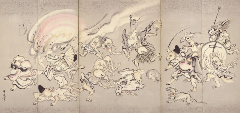 百鬼夜行図屛風 河鍋暁斎 六曲一双のうち左隻 明治4～22年（1871‒89）