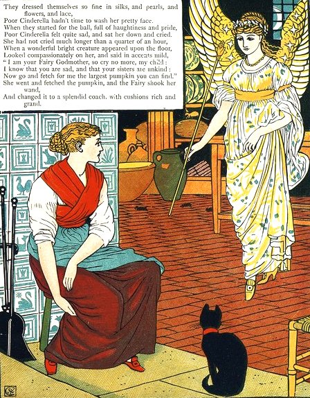 ウォルター・クレイン『シンデレラ』（1873年）。フェアリー・ゴッド・マザーが登場するシーン。