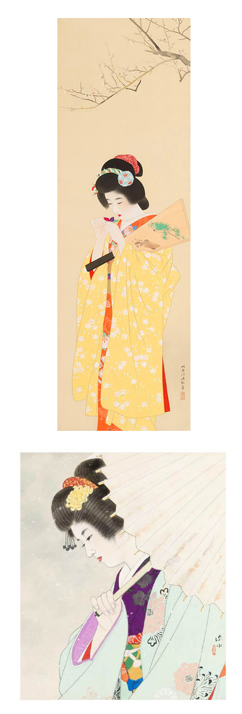 上《羽子》　下《積む雪》