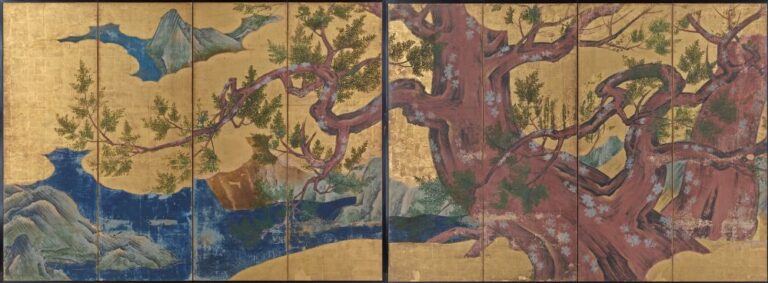 狩野永徳《檜図屏風》1590年、16世紀、桃山時代、東京国立博物館