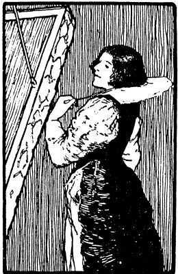 オットー・ウベローデ『グリム童話集』（1906年および1908年）。王妃が「この国で一番美しいのはだれか」と鏡に語りかけるシーン