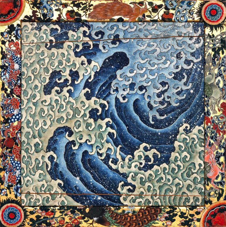 上町祭屋台天井絵「男浪」（北斎館所蔵）