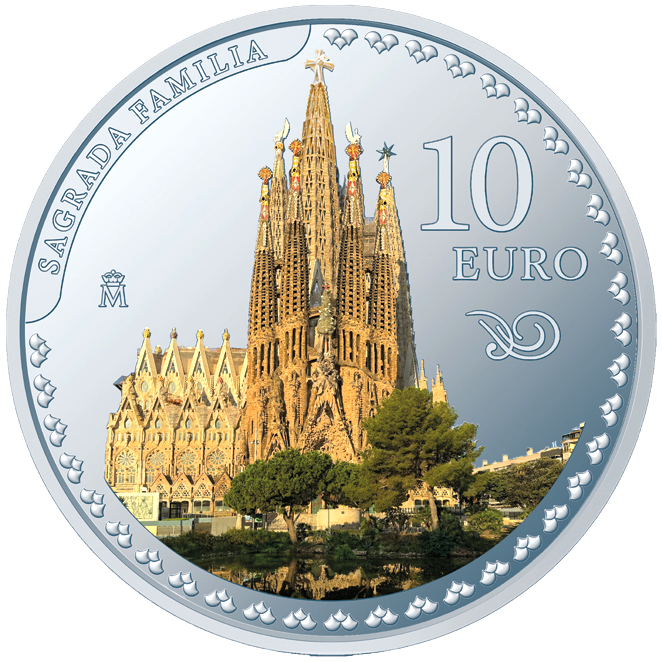10ユーロカラー銀貨_サグラダ・ファミリア_裏面
