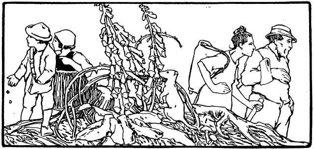 オットー・ウベローデ（Otto Ubbelohde, 1867〜1922年）による『ヘンゼルとグレーテル』の挿絵。両親に連れられて、幼いふたりが森の奥深くへと進む場面。, Public domain, via Wikimedia Commons.