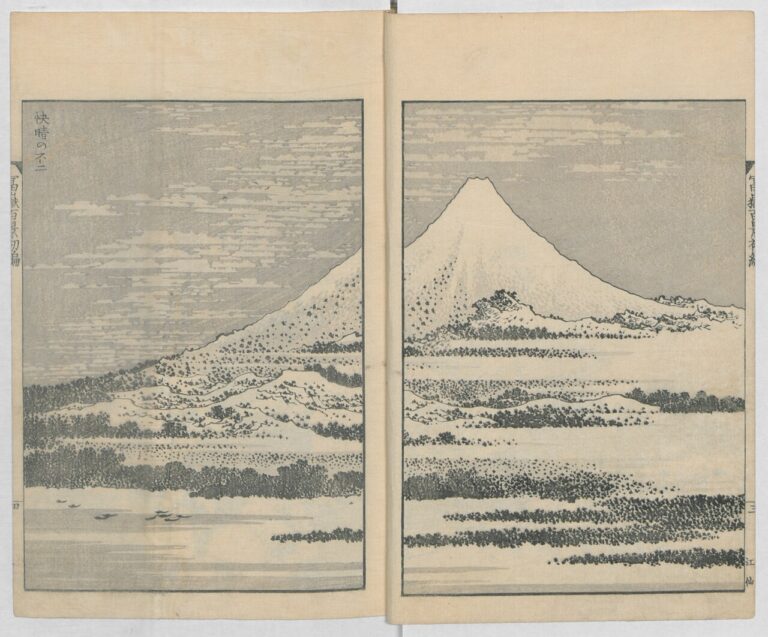 『富嶽百景』は、北斎版本の中でも『北斎漫画』に並ぶ最高傑作と評価されている。葛飾北斎『富嶽百景』初編《快晴の不二》（1834年）