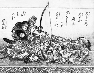 画面の枠からはみ出すなど、挿絵の迫力を出すために工夫されている。曲亭馬琴『鎮西八郎為朝外伝 椿説弓張月』前編（1807年