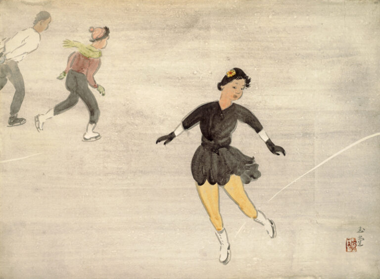 川合玉堂《氷上（スケート）》　1953（昭和28）年　紙本・彩色　山種美術館
