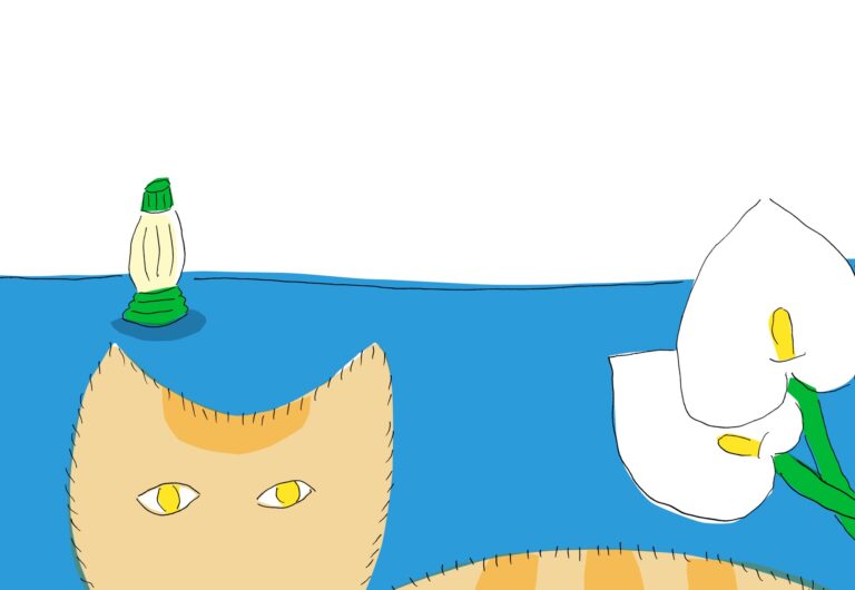 作品「猫と花」 illustrated by Mizumaru Anzai © Masumi Kishida