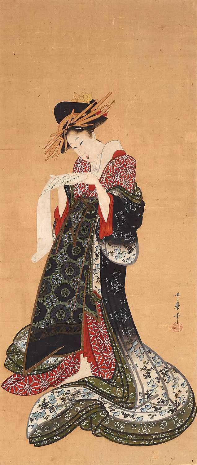 喜多川歌麿《文読む遊女》